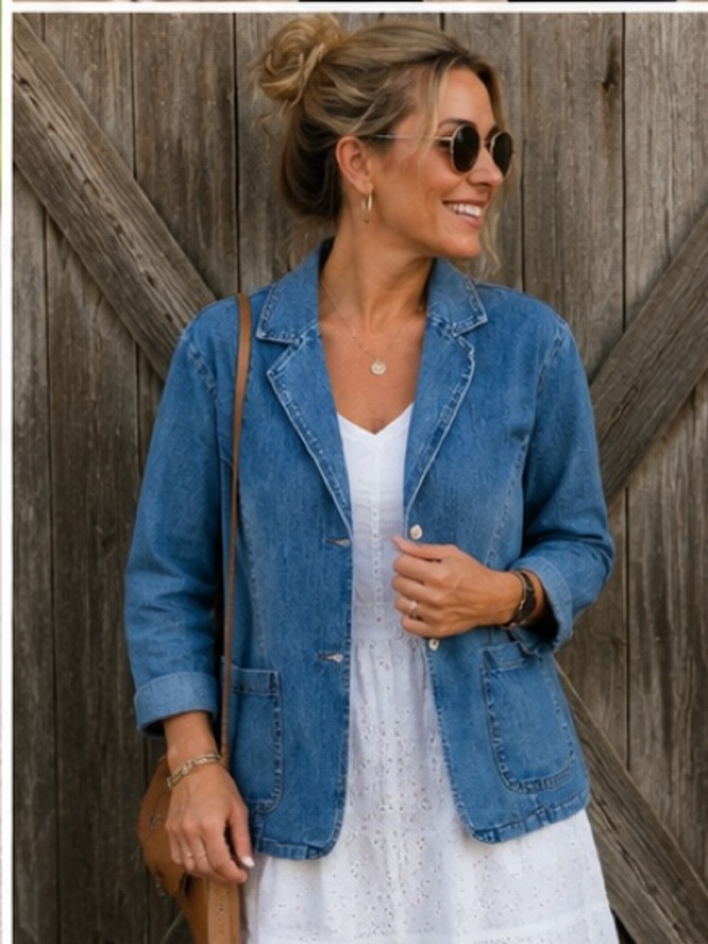 Rustic Denim Women’s Blue Jean Blazer Jacket Patch Pockets Button Front Size 2XL